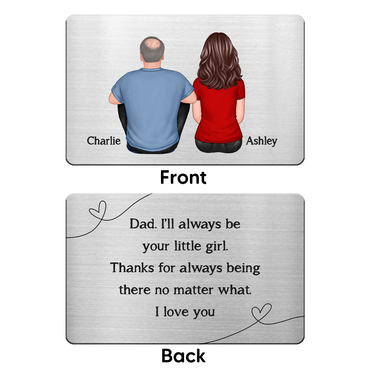 Back View Dad And Kids Sitting Thanks For Always Being There Personalized Metal Wallet Card