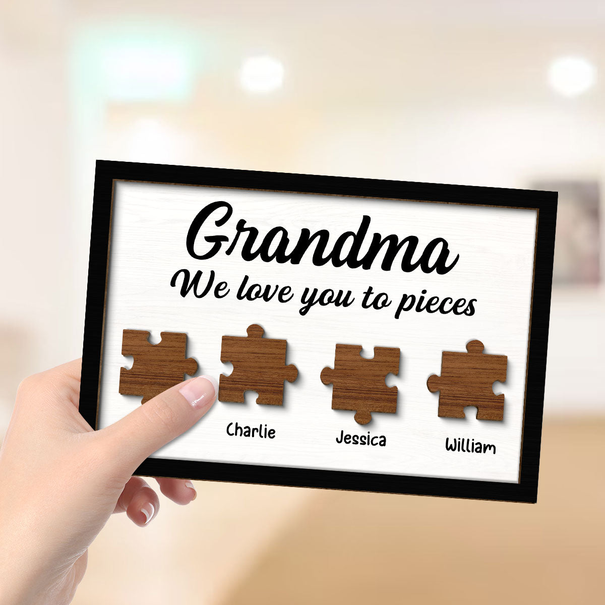 Mom Grandma We Love You To Pieces Kids Names Personalized 2-Layer Wooden Plaque
