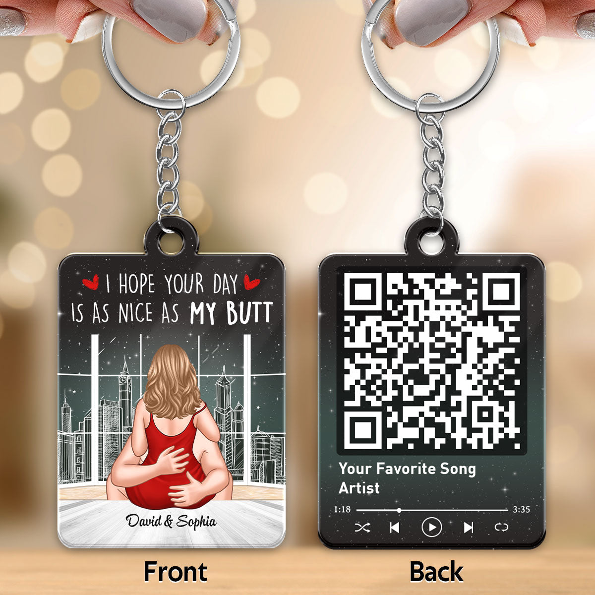 Couple Luminous Love Romantic Cityscape Favorite Song Scannable QR Code Personalized Acrylic Keychain