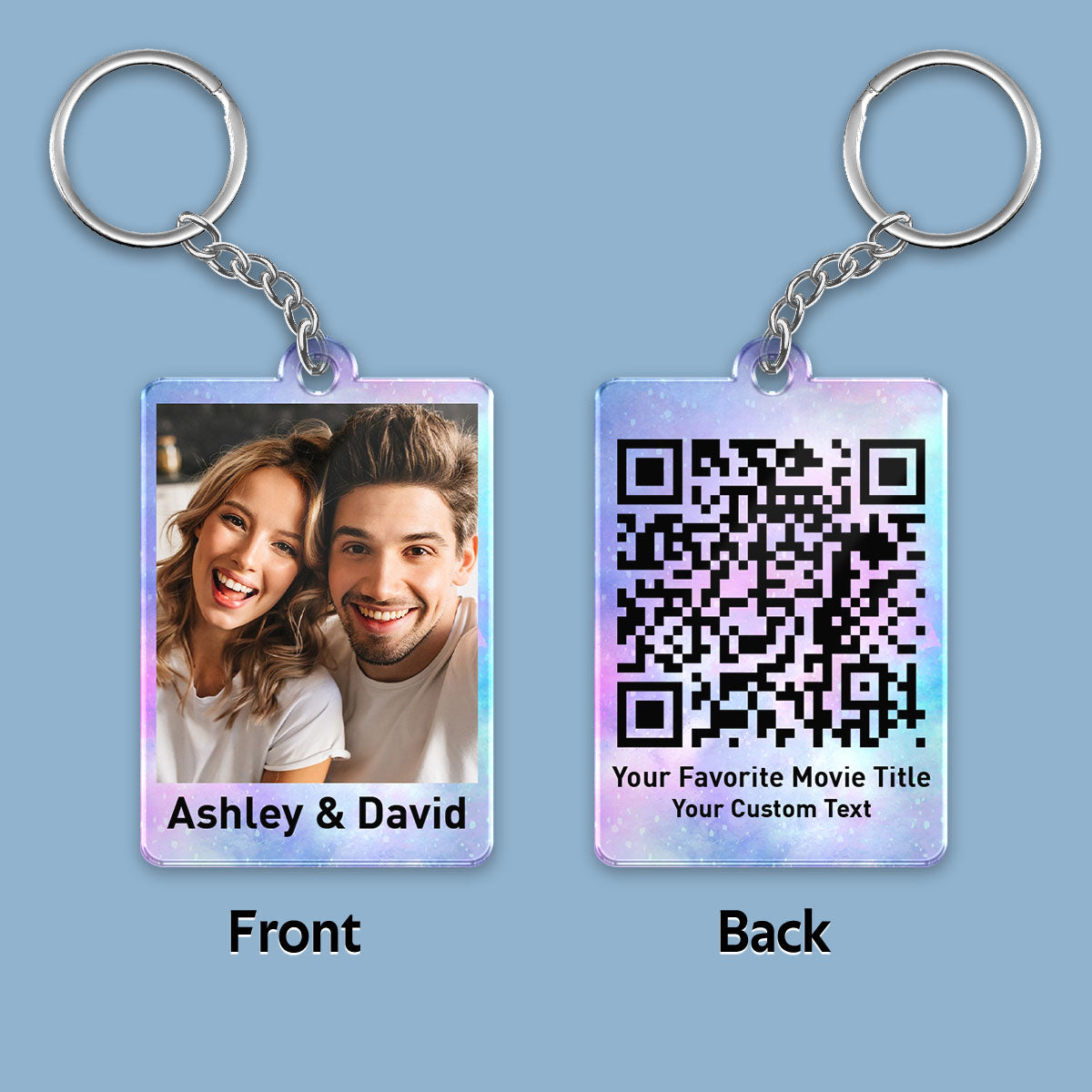 Family Couple Best Friends Photo Custom Message Scannable QR Code Personalized Acrylic Keychain