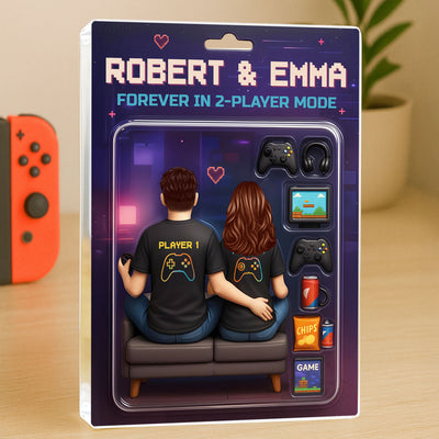 Game Players Couple, Toy Box Figures Style, Personalized Acrylic Block Plaque, Unique Gift for Him, Gift for Her