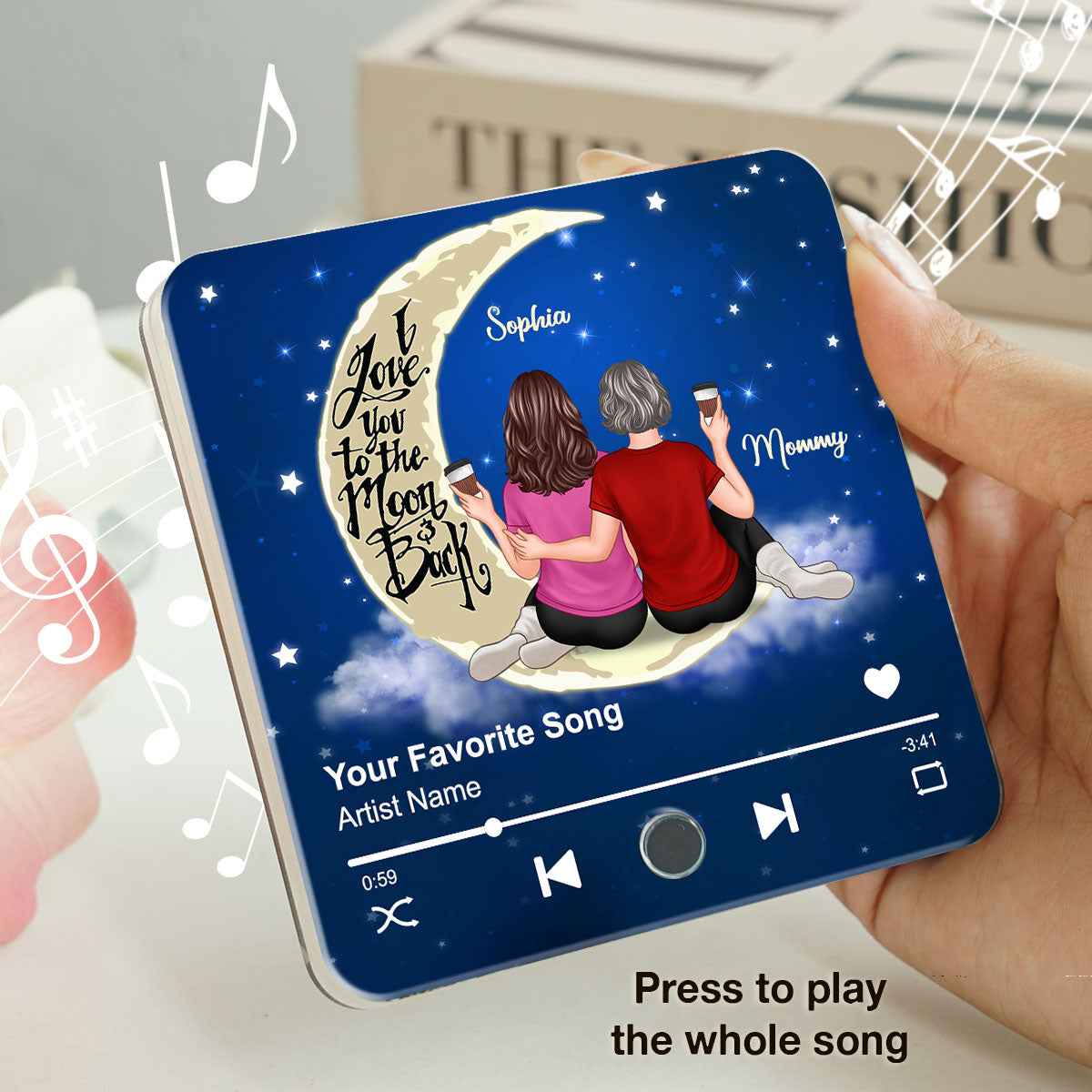 Mother Daughter Forever Linked Together, Sitting on Moon Personalized Music Fridge Magnet, Heartfelt Birthday, Gift for Mom