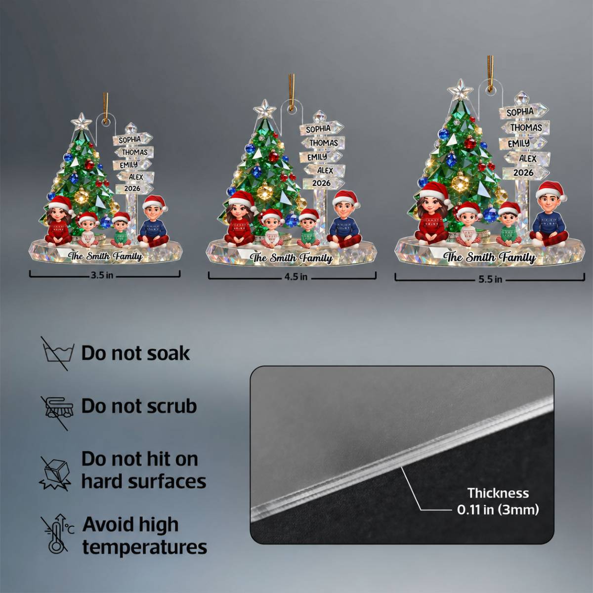3D Effect Flat Christmas Sign Posts Beautiful Family Together - Personalized Acrylic Ornament - Gift For Family
