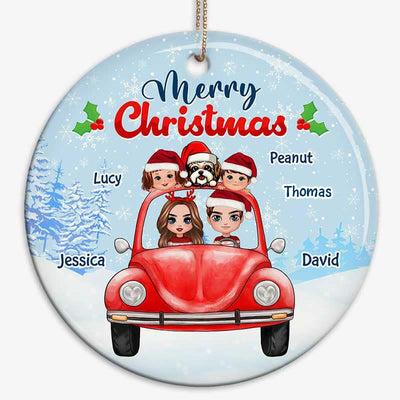 Family On Car Christmas Personalized Circle Ornament