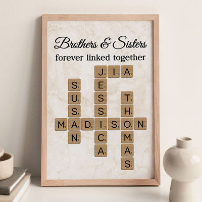 Brothers & Sisters Forever Linked Together Crossword Art - Personalized Poster - Sentimental Gift for Loved Ones