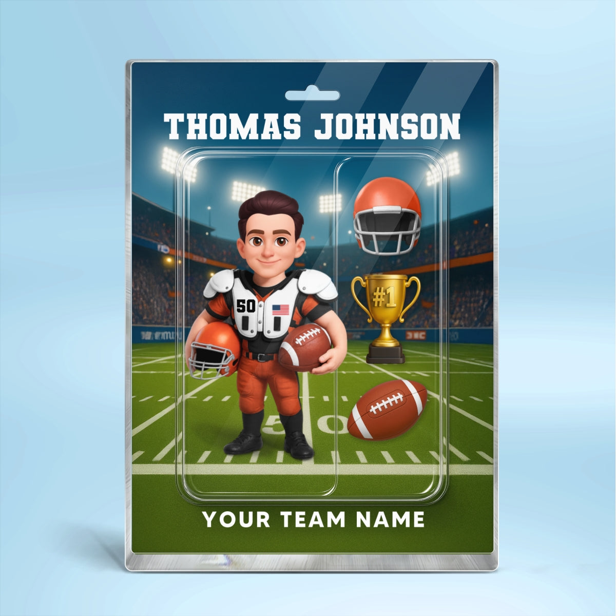 3D Effect Proud American Football Player Custom Figure Style - Personalized Acrylic Block Plaque - Christmas Gift For Soccer Players