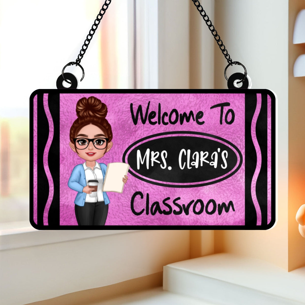 Teacher Crayon Welcome To Classroom Personalized Suncatcher| Back To School, Classroom Decoration