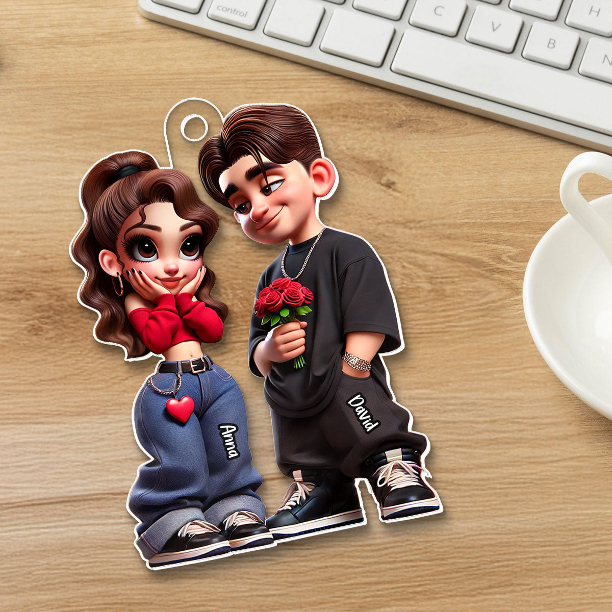 3D Effect Y2K Couple Personalized Acrylic Car Hanger,  Gift For Couple, For Him, For Her