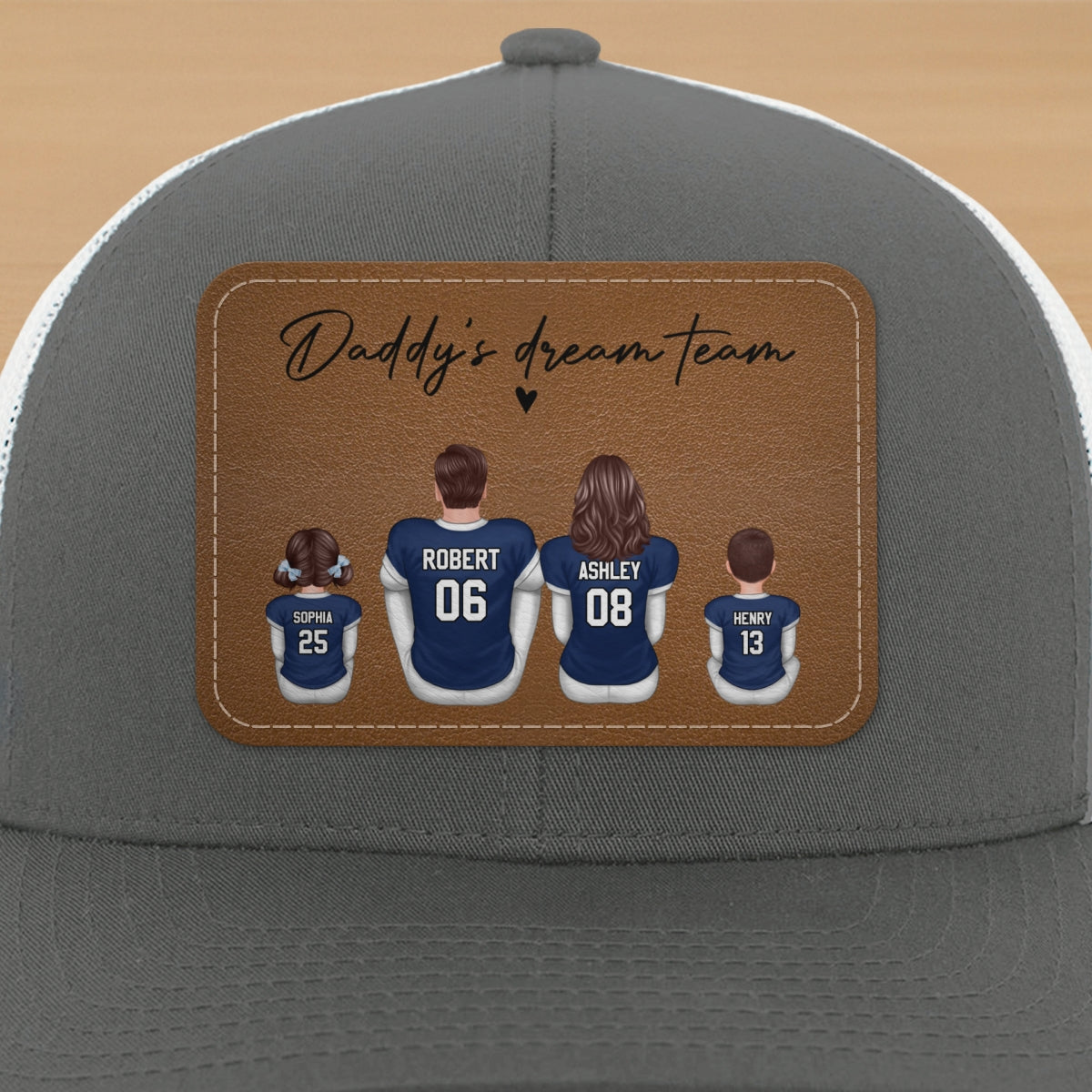 Football Daddy's Dream Team Personalized Leather Patch Hat, Gift For Dad