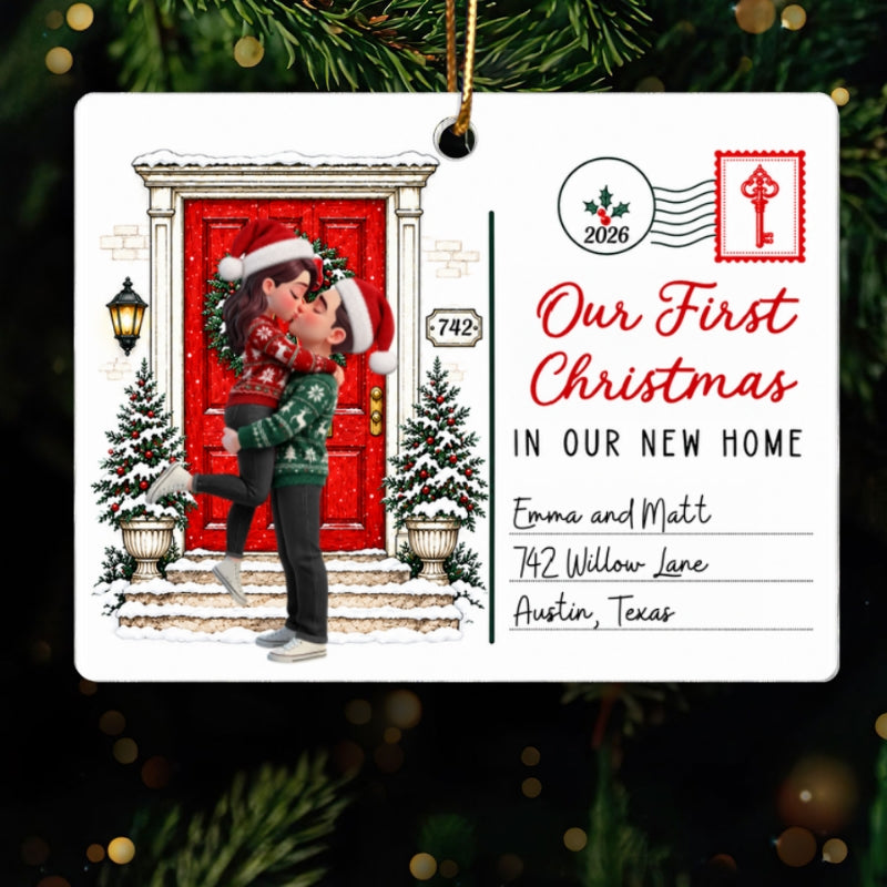 Our First Christmas In Our New Home Custom Couple & Address - Personalized Acrylic Ornament - Christmas Gift For Couples, Husband, Wife, New Homeowners