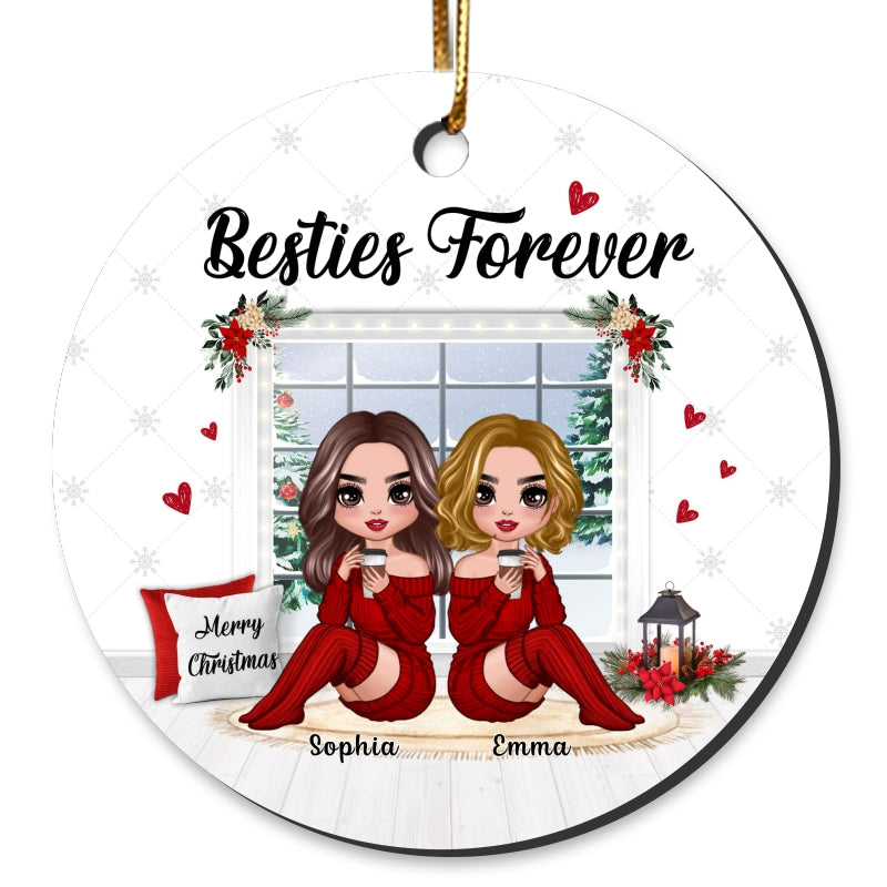 Christmas Doll Besties Sitting By The Window Personalized Circle Ornament