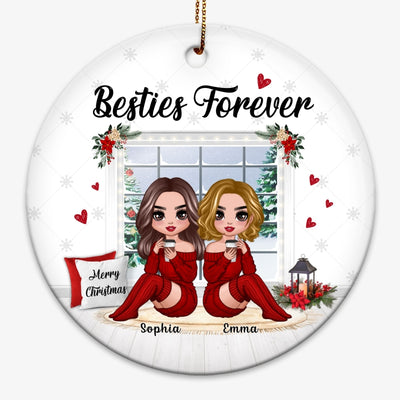 Christmas Doll Besties Sitting By The Window Personalized Circle Ornament
