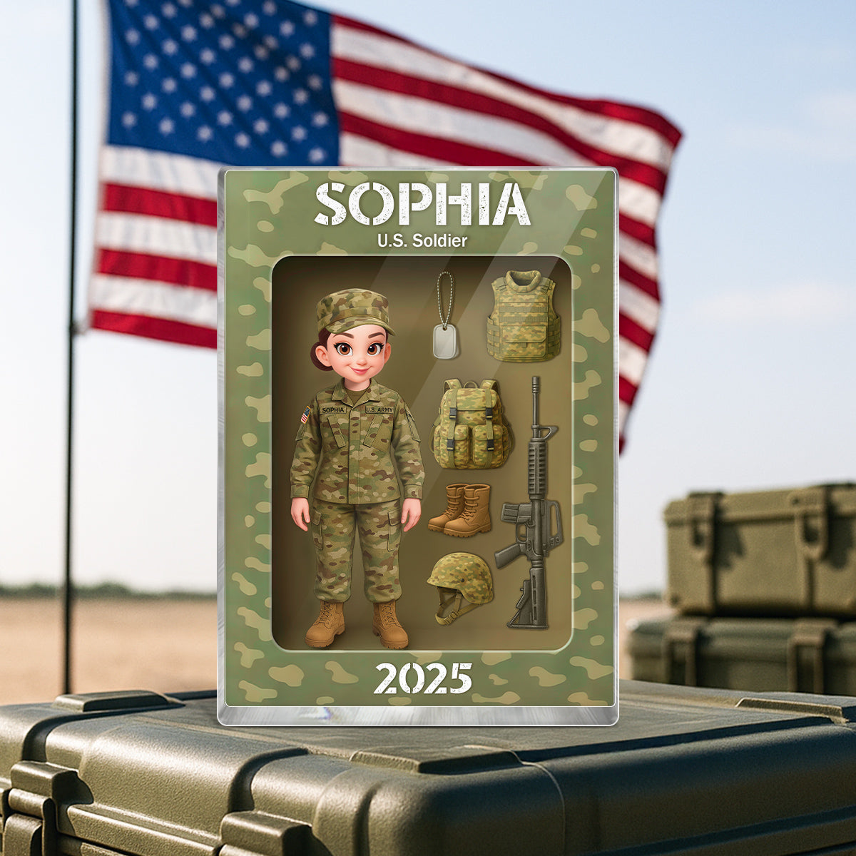 Army Action Figure 3D Effect - Personalized Acrylic Block - Special Christmas Gift For The Brave Soldier