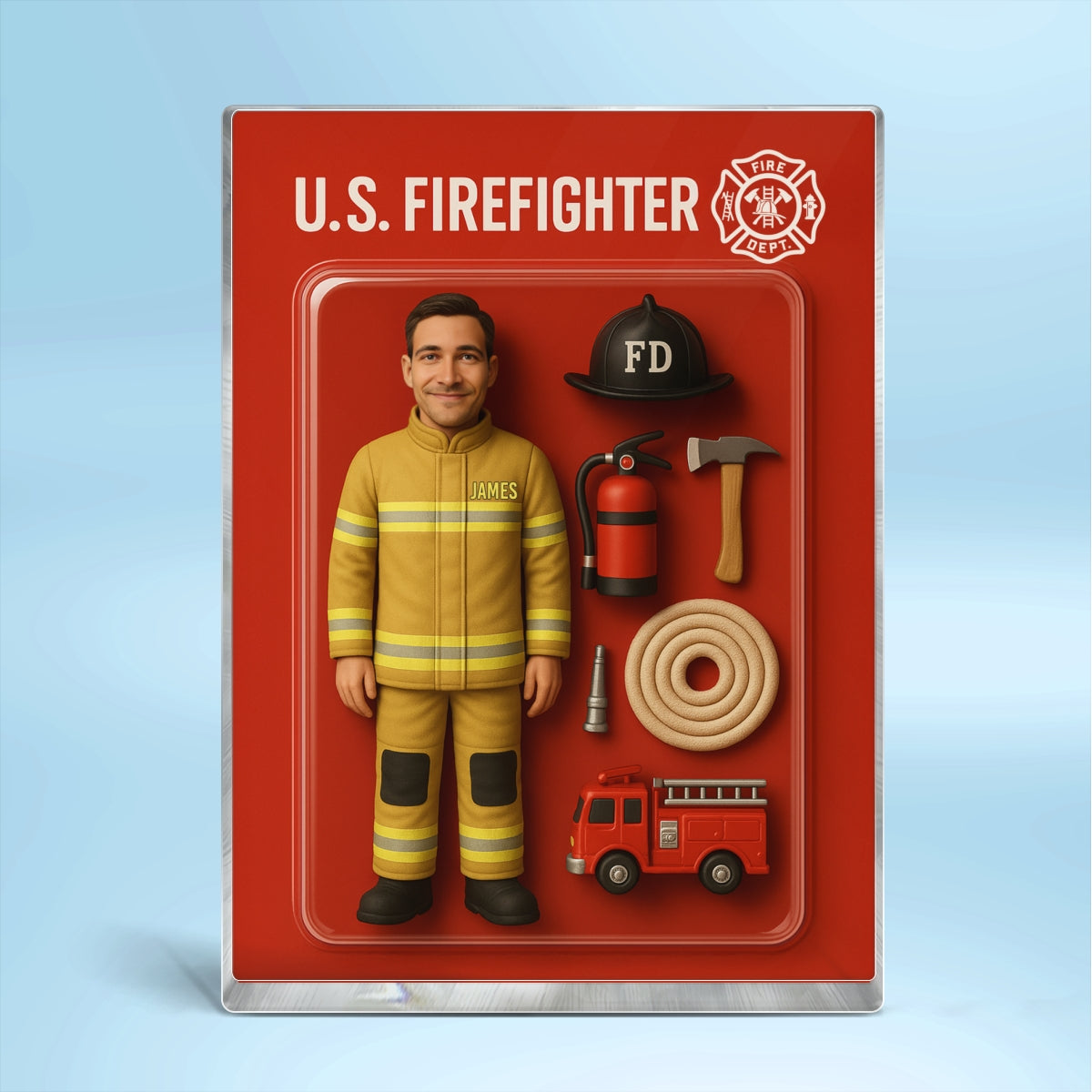 3D Effect Firefighter Custom Figure Personalized Flat Rectangle Acrylic Block| Unique Father's Day Gift For Firefighters, Dad, Husband