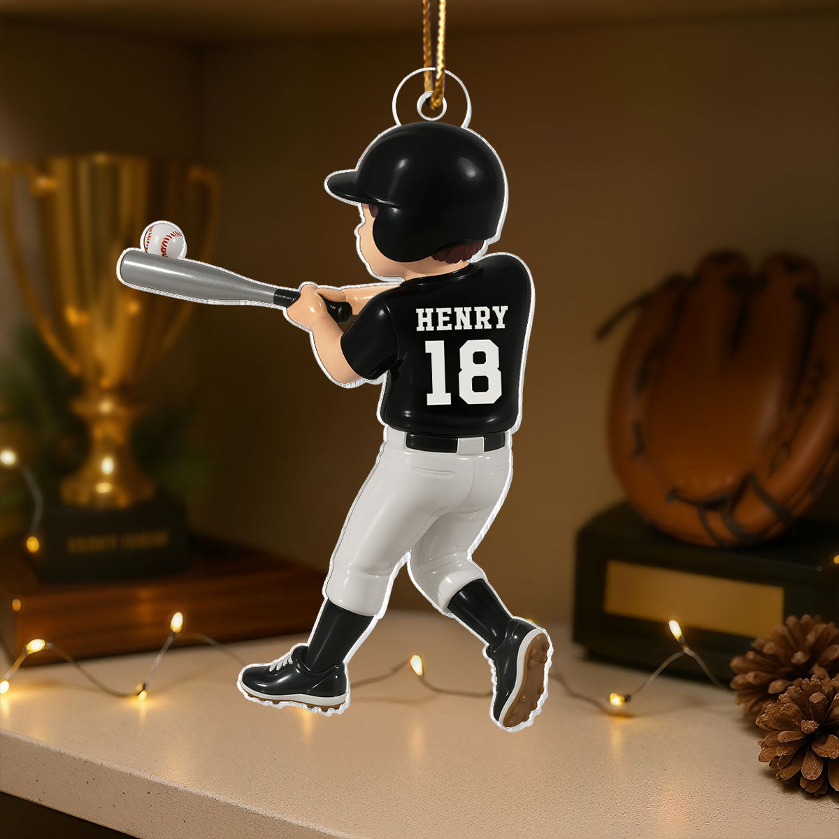 Personalized Baseball Player Ornament – Kid Hitting Ball, 3D Effect Acrylic Flat Ornament