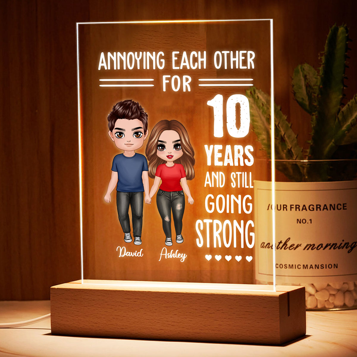 Doll Couple Standing Annoying Each Other Valentine‘s Day Anniversary Gift Personalized Rectangle Acrylic Plaque LED Lamp Night Light
