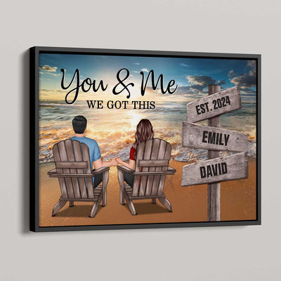 Romantic Beach Landscape Couple Sitting Holding Hands Sign Posts Personalized Poster, Heartfelt 2025  Gift, Anniversary Gift For Girlfriend, For Wife