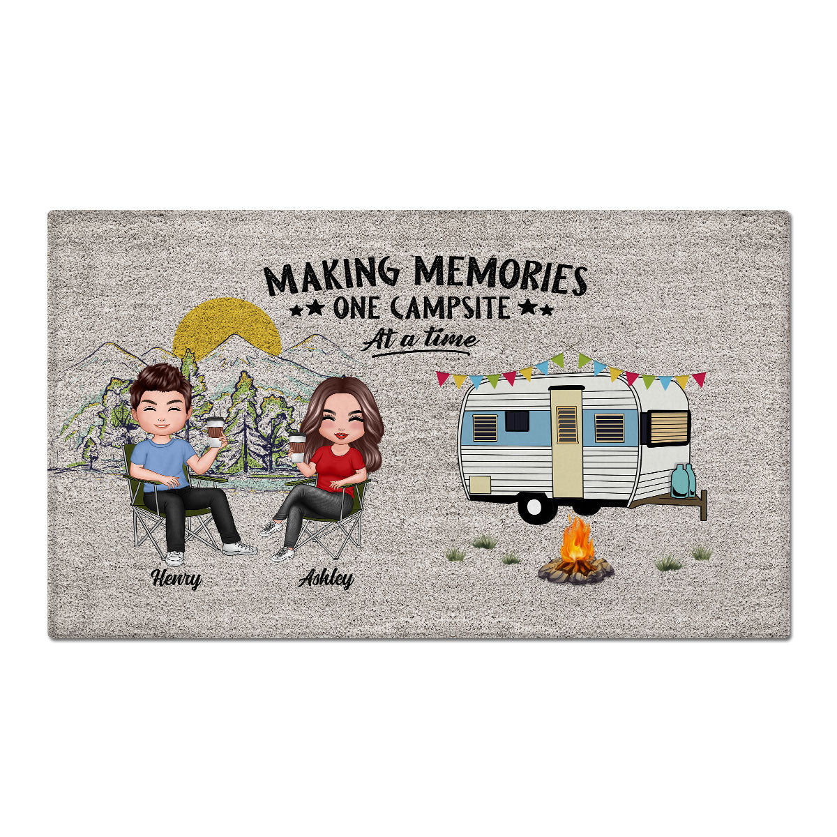 Home Is Where We Park It Doll Family Camping Personalized Doormat