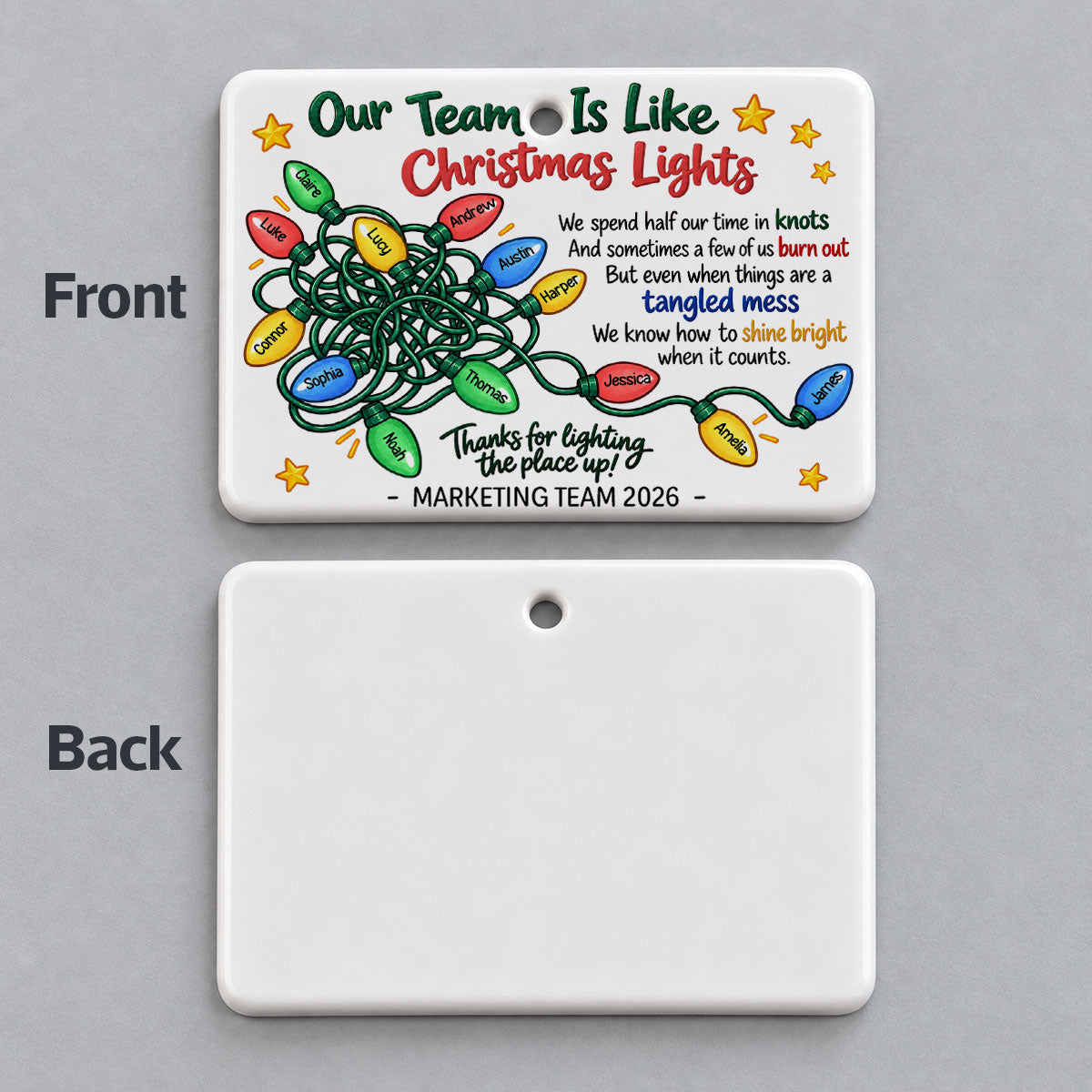 Our Team Is Like Christmas Lights - Personalized Ceramic Ornament - Coworkers, Colleagues Gift Exchange, Office Staff Appreciation Gift