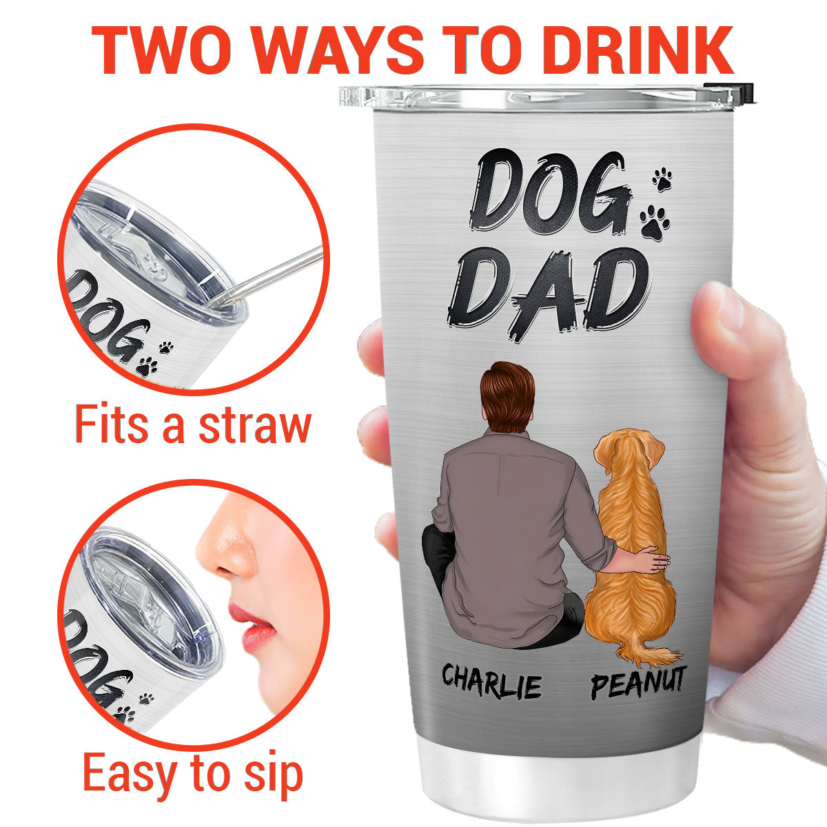Back View Man Sitting With Dogs Gift For Dog Dad Dog Lovers Personalized Tumbler