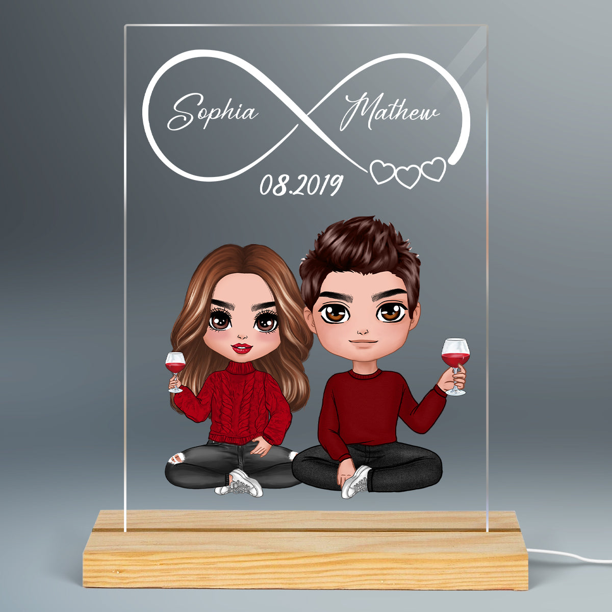 Couple Sitting Simple Infinity Personalized Plaque LED Night Light - Valentine‘s Day Gift - Gift For Him Gift For Her