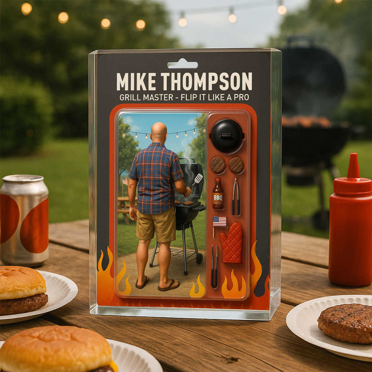 Grilling Master Dad Grandpa Man Realistic Figure Style Personalized Acrylic Block Plaque