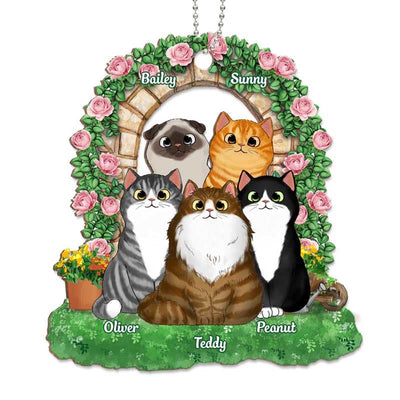Flower Gate Cat Mom Cat Dad Personalized Christmas Wooden Ornament
