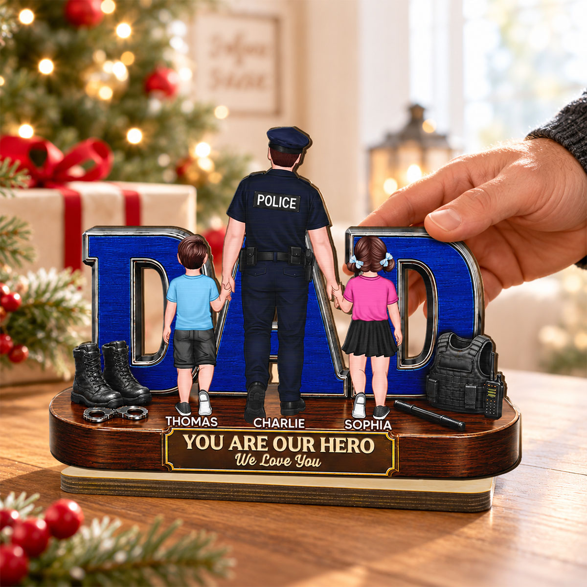 Proud Police Dad - Personalized 2-Layered Wooden Plaque - Christmas Gift For Police, Dad, Husband, Father
