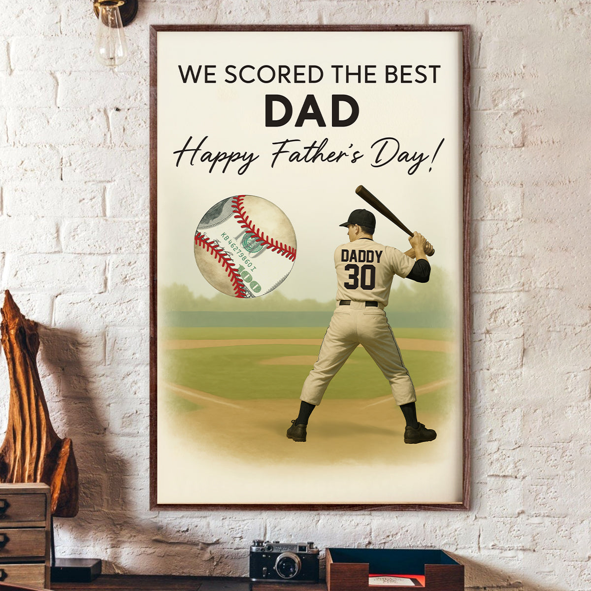 Baseball Dad Happy Father's Day Money Gift Personalized Poster, Gift for Dad, Gift for Husband