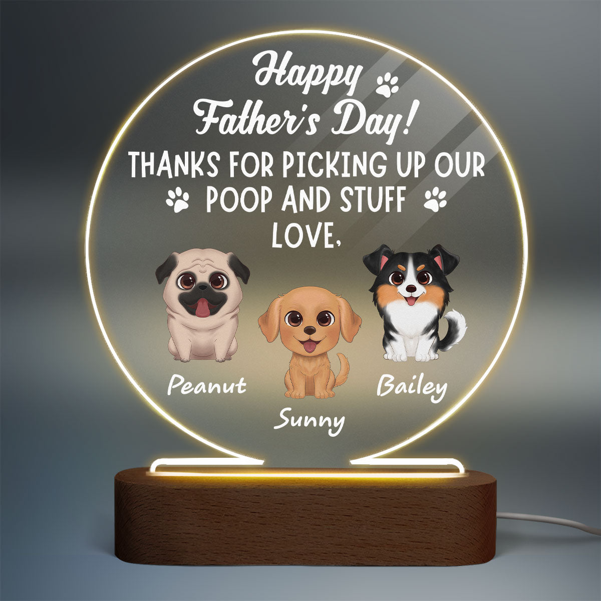 Thanks For Picking Our Poop Dog Dad Personalized Circle LED Night Light