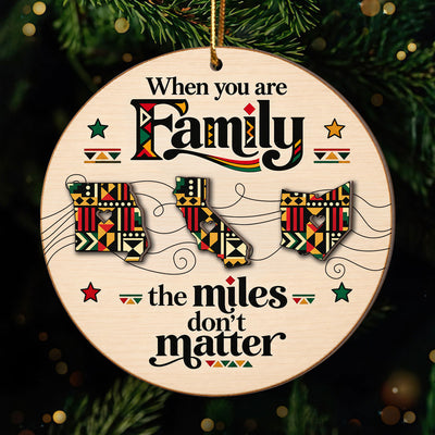 Tribal Pattern Family Miles Don't Matter Long Distance - Personalized 2-Layered Wooden Ornament - Christmas Gift For Family Members