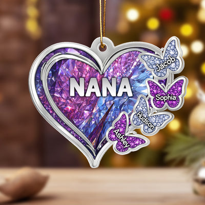 Grandma Butterfly with Grandkids Names 3D Crystal Effect - Personalized Acrylic Ornament - Christmas Gift for Grandma