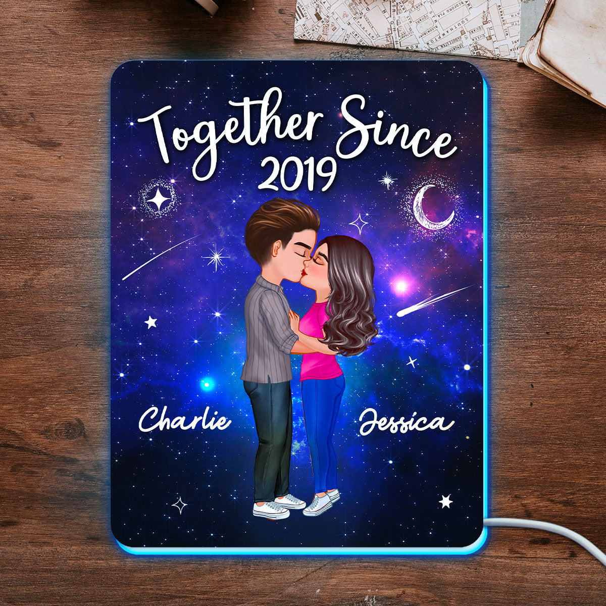 Doll Couple Kissing In Galaxy Night Personalized Light Box