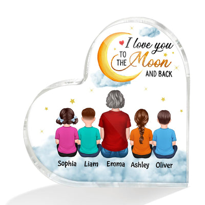 Mom Grandma Kids To The Moon Personalized Acrylic Heart Plaque