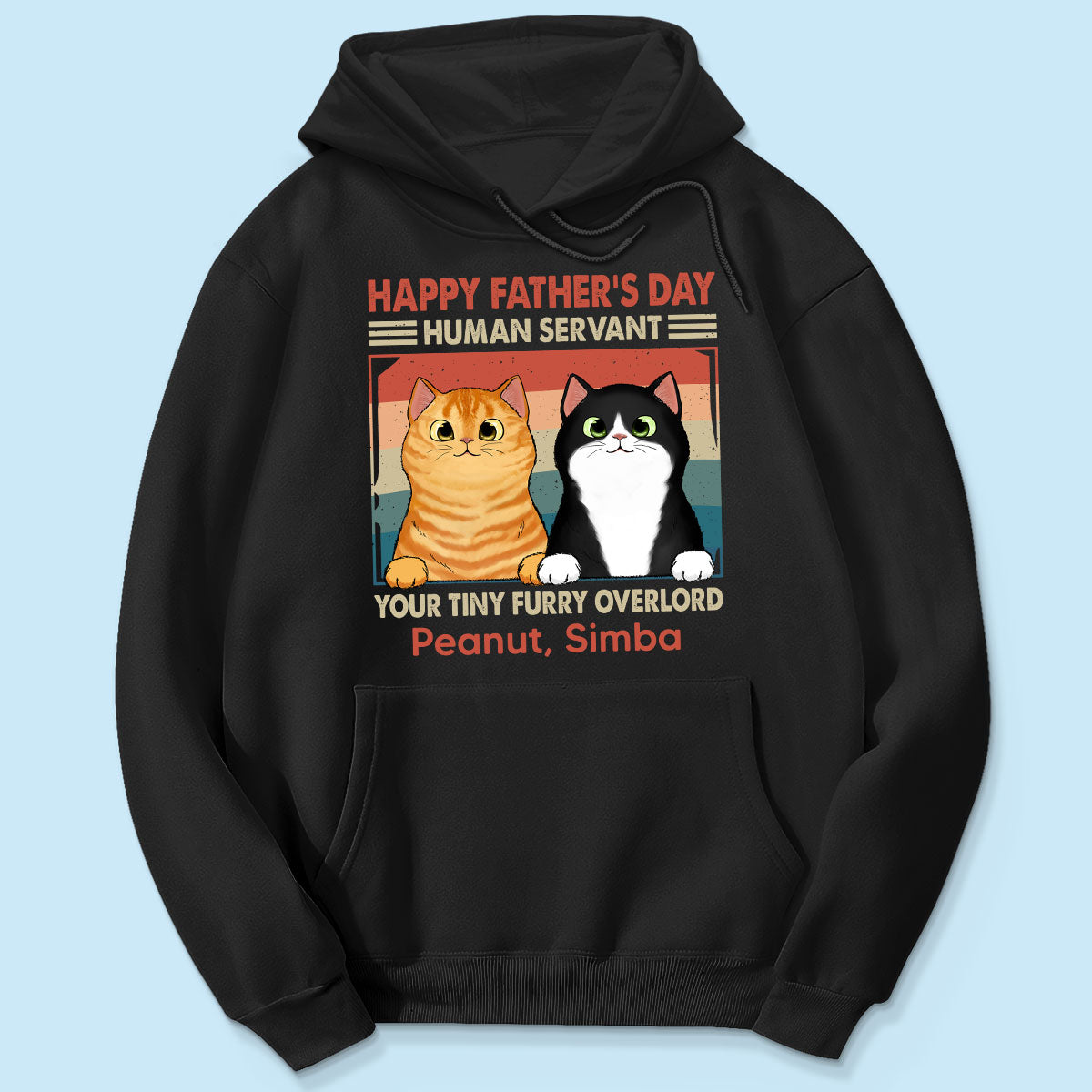 Happy Father‘s Day Human Servant Fluffy Cats Retro Personalized Shirt
