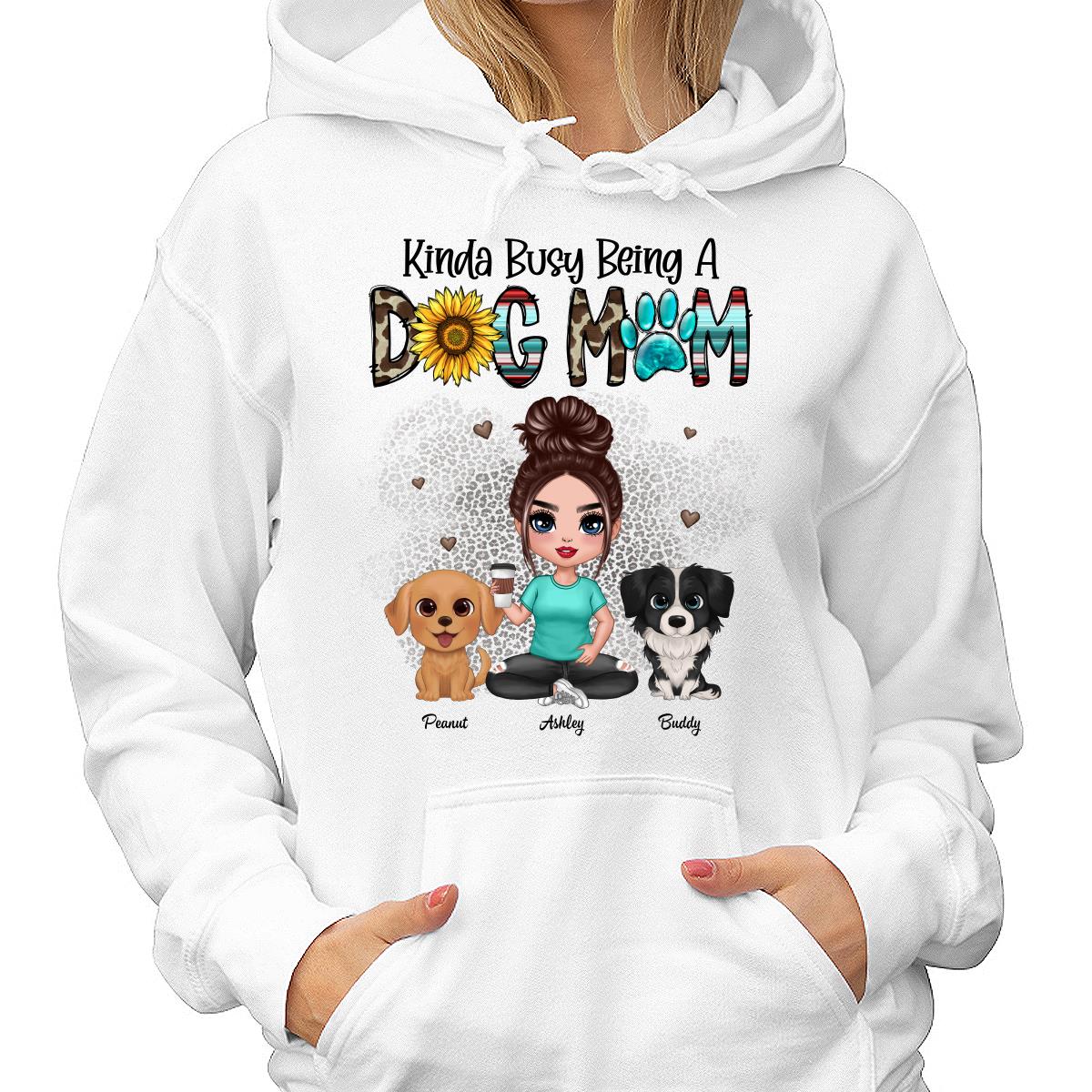 Kinda Busy Being A Dog Mom Western Pattern Teal Leopard Sunflower Doll Girl & Watercolor Dog Personalized Shirt