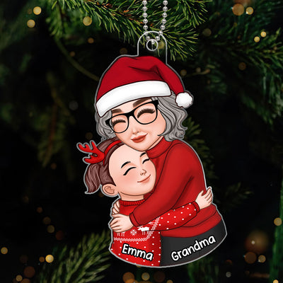 Christmas Grandma & Grandkid Hugging Gift For Granddaughter Grandson Personalized Acrylic Ornament