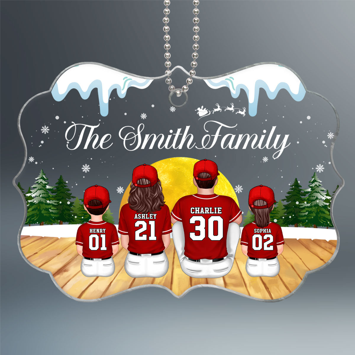 Christmas Baseball Family Sitting Personalized Acrylic Ornament