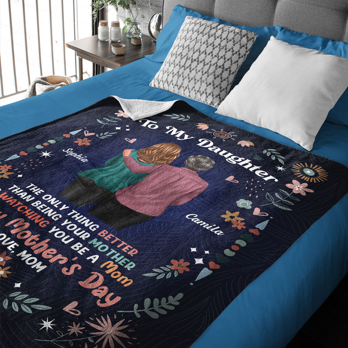 To My Daughter From Mom Happy Mother's Day Floral Personalized Fleece Blanket, Gift For Daughter