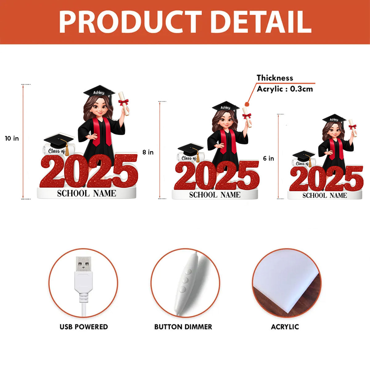 Class Of 2025 2026 3D Effect Senior - Personalized Light Box - Christmas Gift For Senior