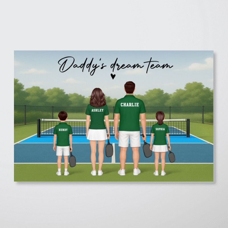 Daddy's Team Pickleball Family Back View Personalized Poster, Father's Day Gift