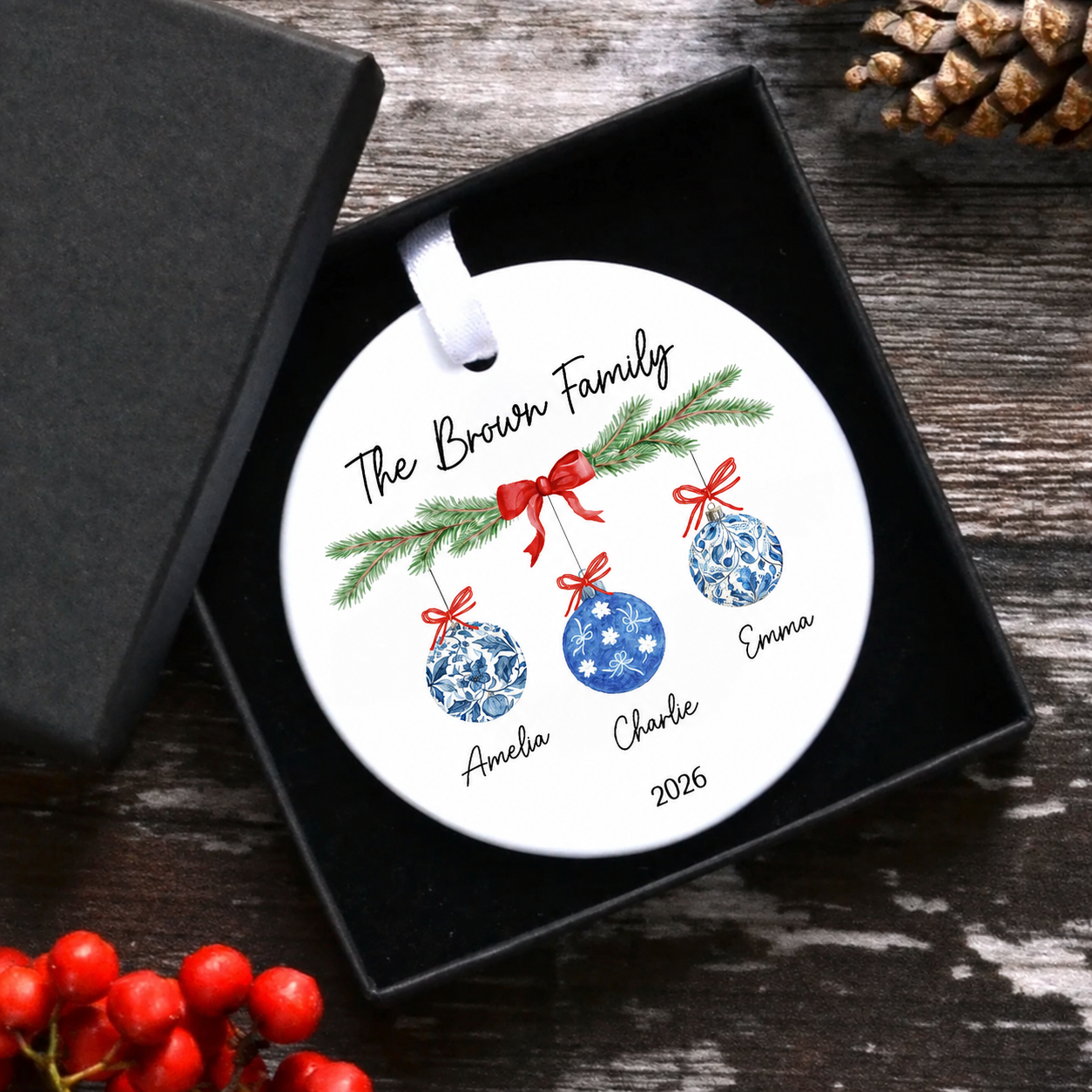 Family Chinoiserie Christmas Ornaments - Personalized Ceramic Ornament - Christmas Gift for Family