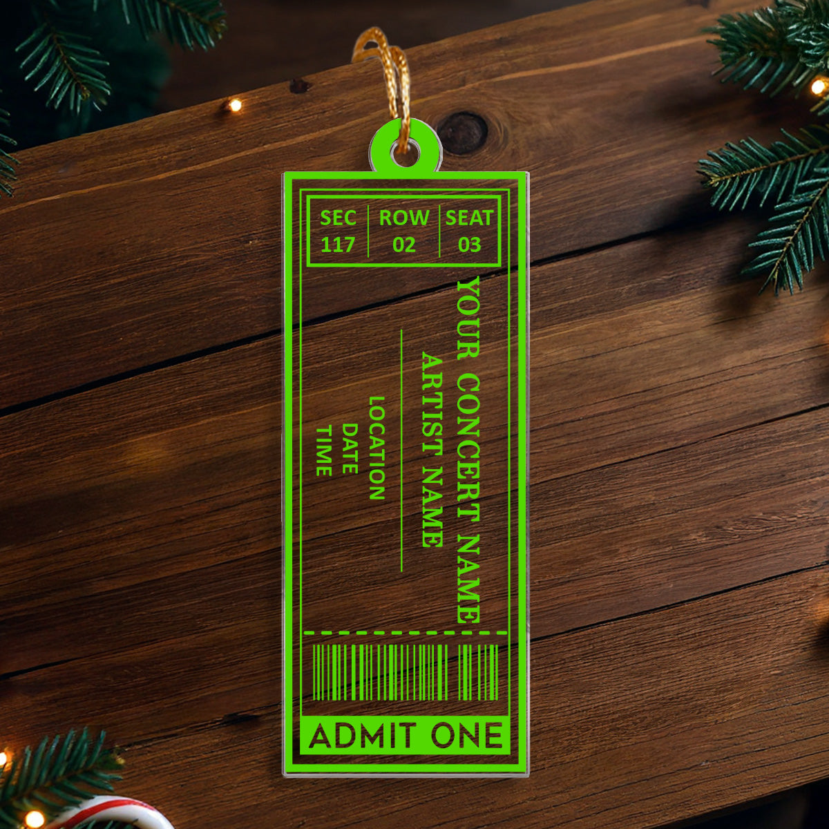 Favorite Music Concert Ticket - Personalized Acrylic Ornament - Christmas Gift For Music Lovers, Concert-Goers, Matching Ornaments For Friends, Family, Couple