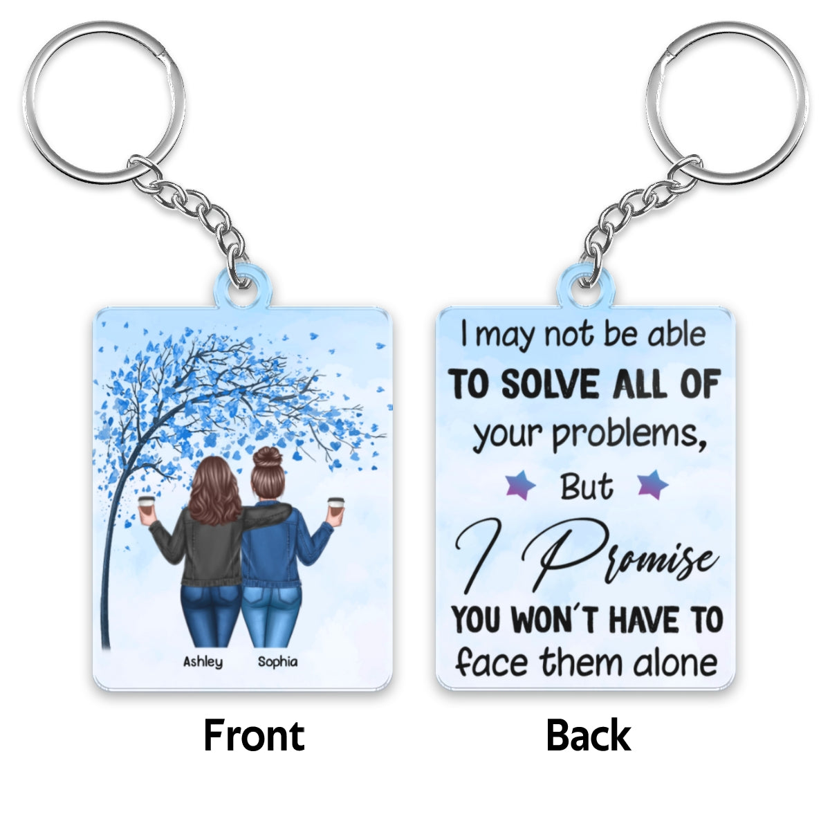 Blue Tree Back View Women Besties Personalized Acrylic Keychain