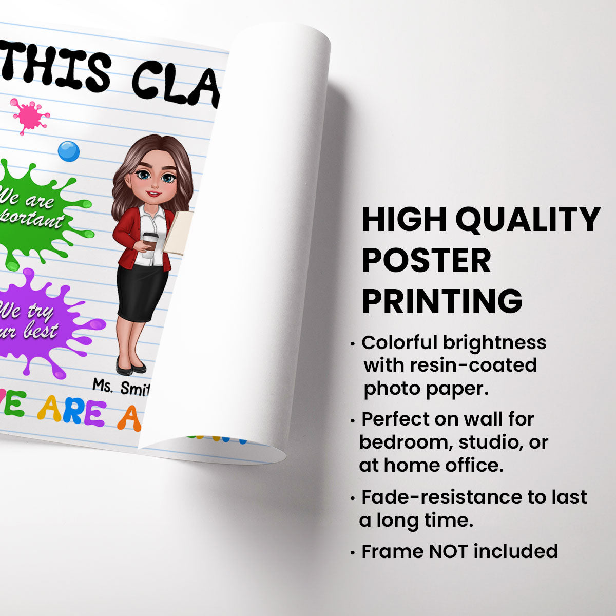 In This Classroom Colorful Splatter Splotches Personalized Poster, Back To School Gift