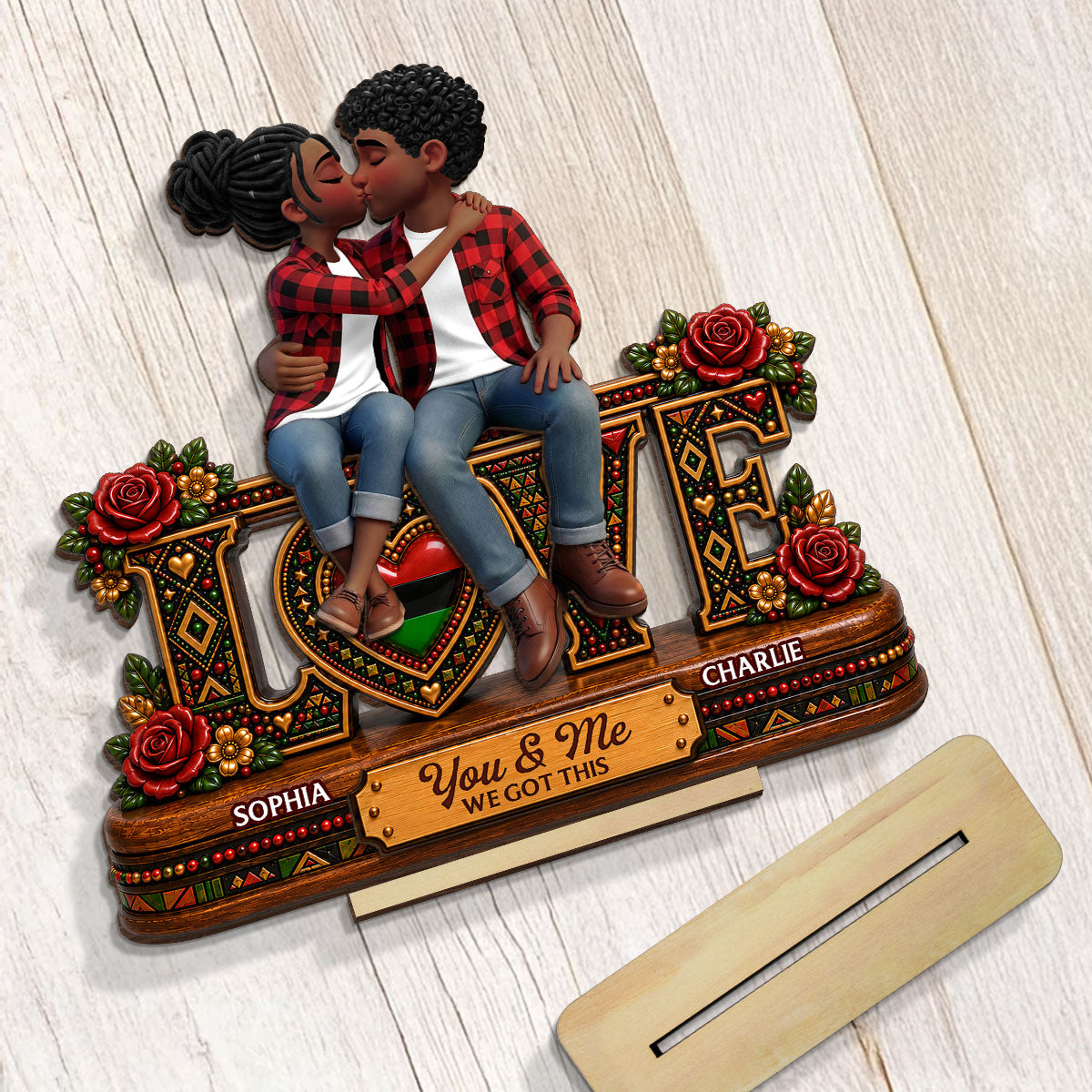 Eternal Love Couple Together - Personalized 2-Layered Wooden Plaque - Anniversary Gift For Couple