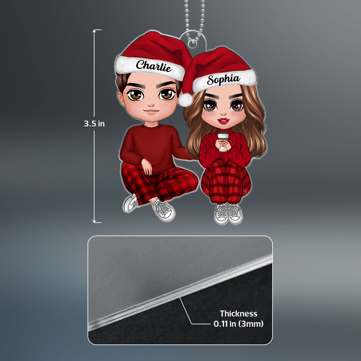 Doll Couple In Love Sitting Christmas Gift For Him For Her Personalized Acrylic Ornament