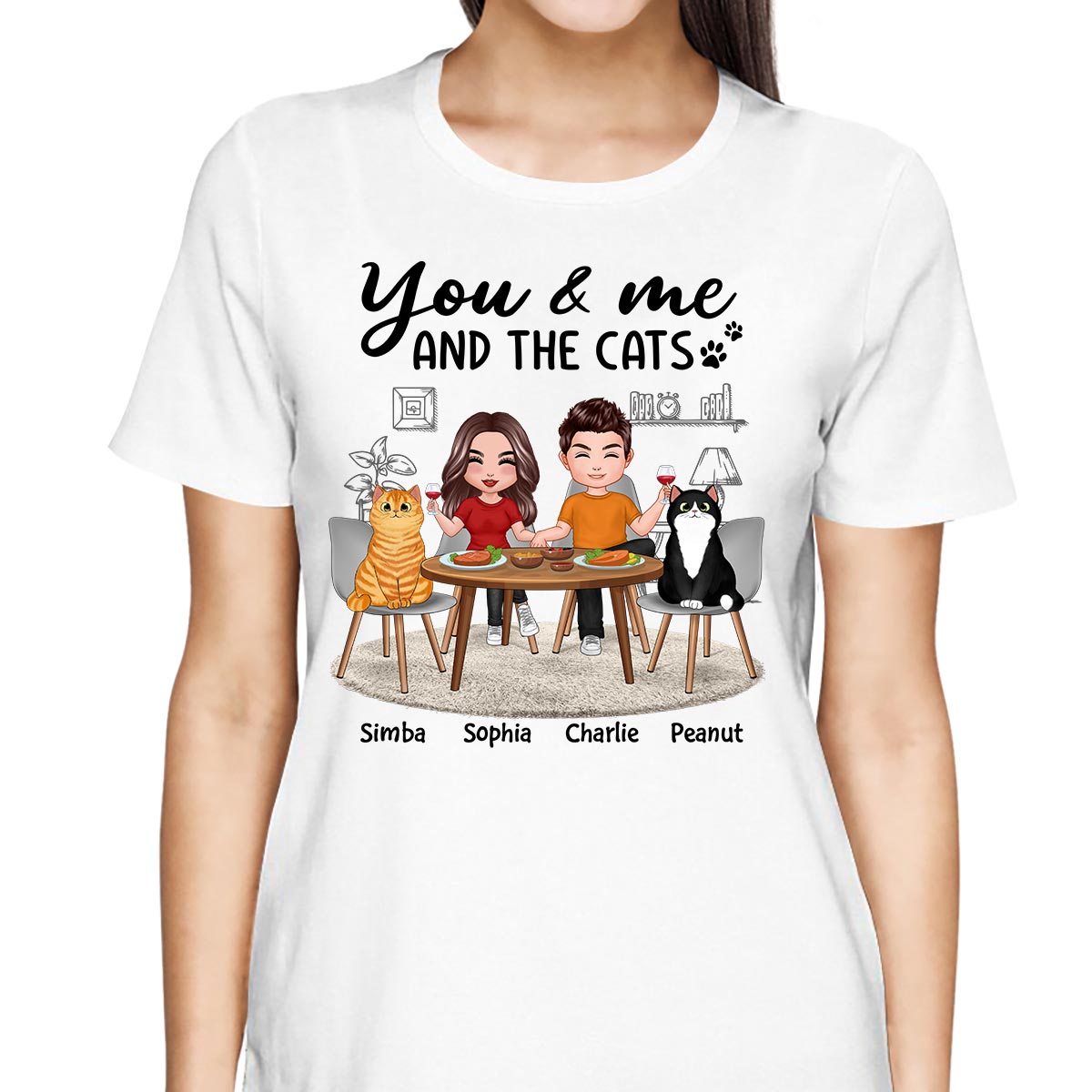 Couple And Cats Sitting At The Table Personalized Shirt