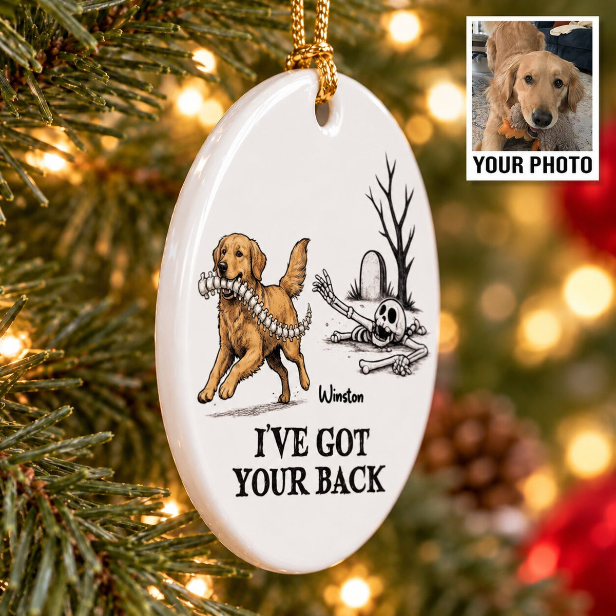 I've Got Your Back Dog Stealing Backbone - Personalized Ceramic Ornament - Funny Halloween Decor For Dog Lovers