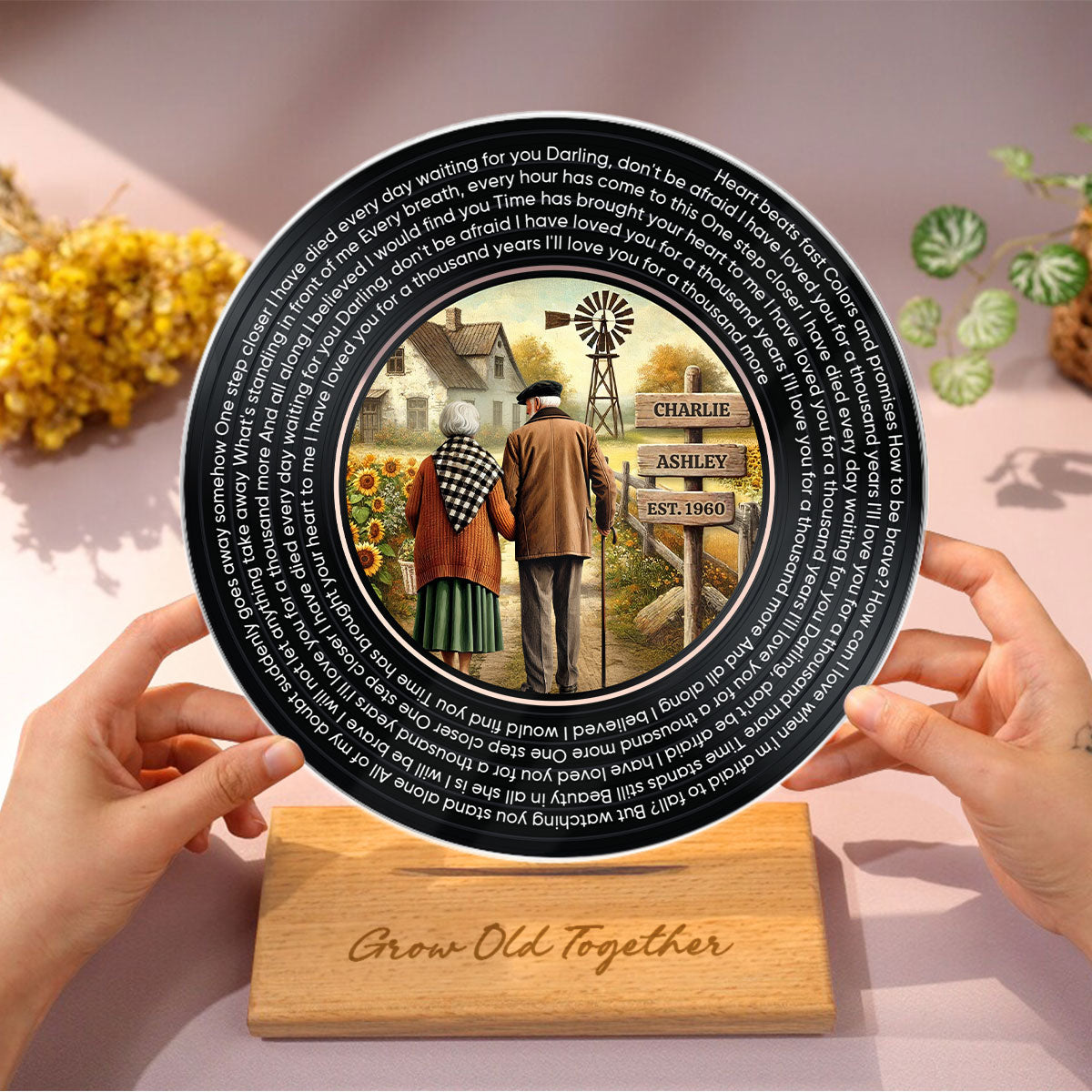 Couple Growing Old Together Personalized Vinyl Lyrics Record - Acrylic Song Plaque,  Gift, Anniversary Gift For Couple, For Him, For Her, Husband, Wife